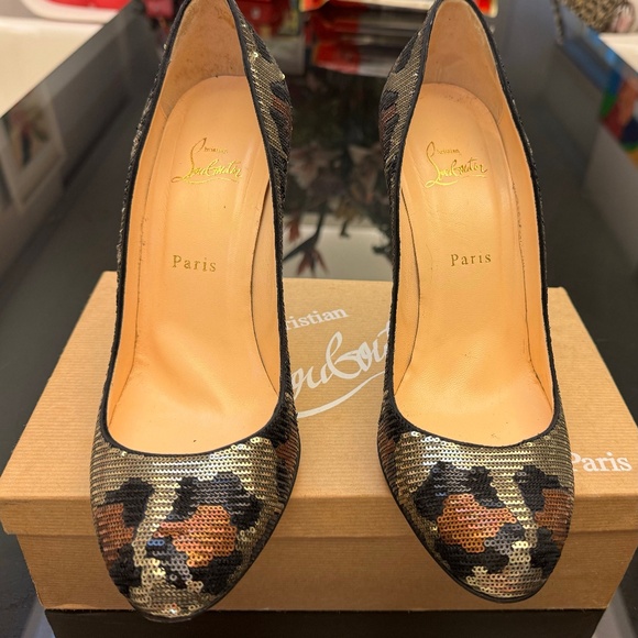 Christian Louboutin Fifi Leopard Print Sequin Heels Mint Condition Super Rare - Picture 1 of 4